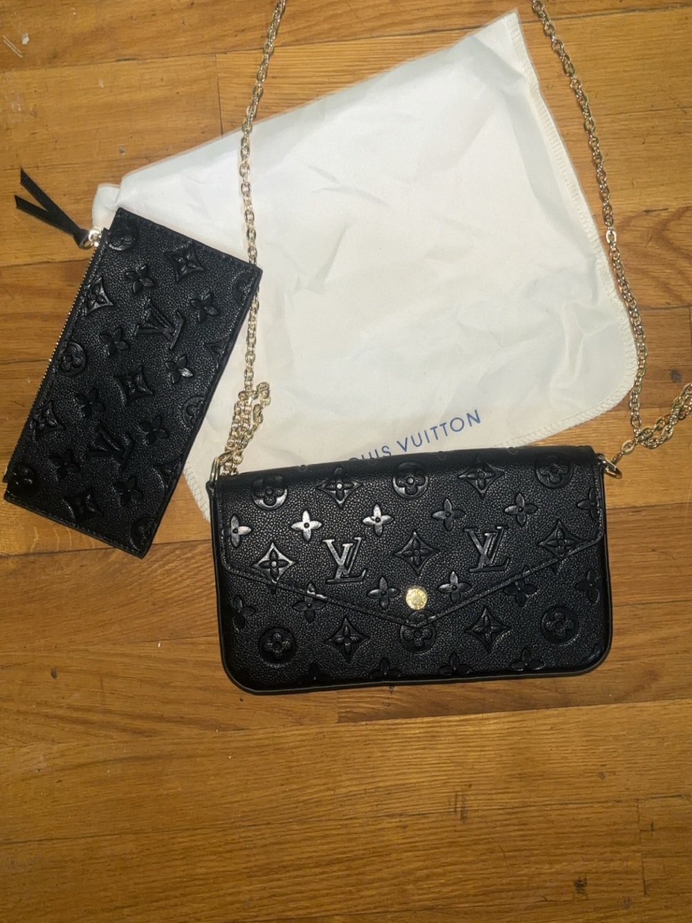 Louis Vuitton Black Embossed Monogram Chain Crossbody Wallet